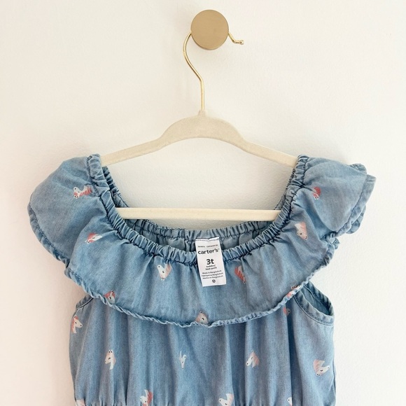 Carter's Light Blue Ruffle Dress with Pink Unicorn Accents Girls 3T - SO Pretty - Picture 3 of 5